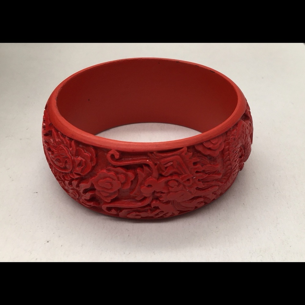 Vintage Cinnabar Dragon & Phenix Bangle Bracelet